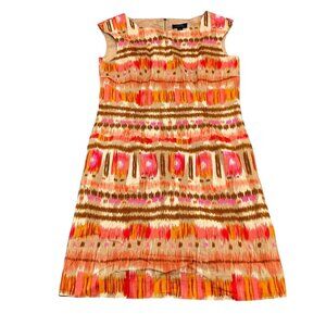 Tahari ASL Dress Women 8 Orange‎ Brown Sheath Short Boho Aztec Boho Gypsy Linen